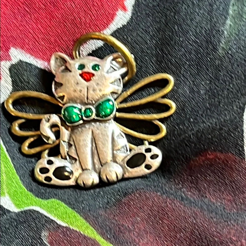 Gold and Silver tone Cat Angel Brooch